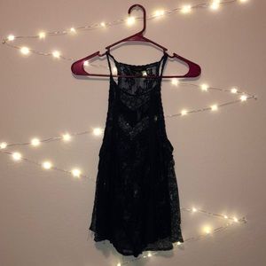 Dark blue lace tanktop multilayered & ties at side